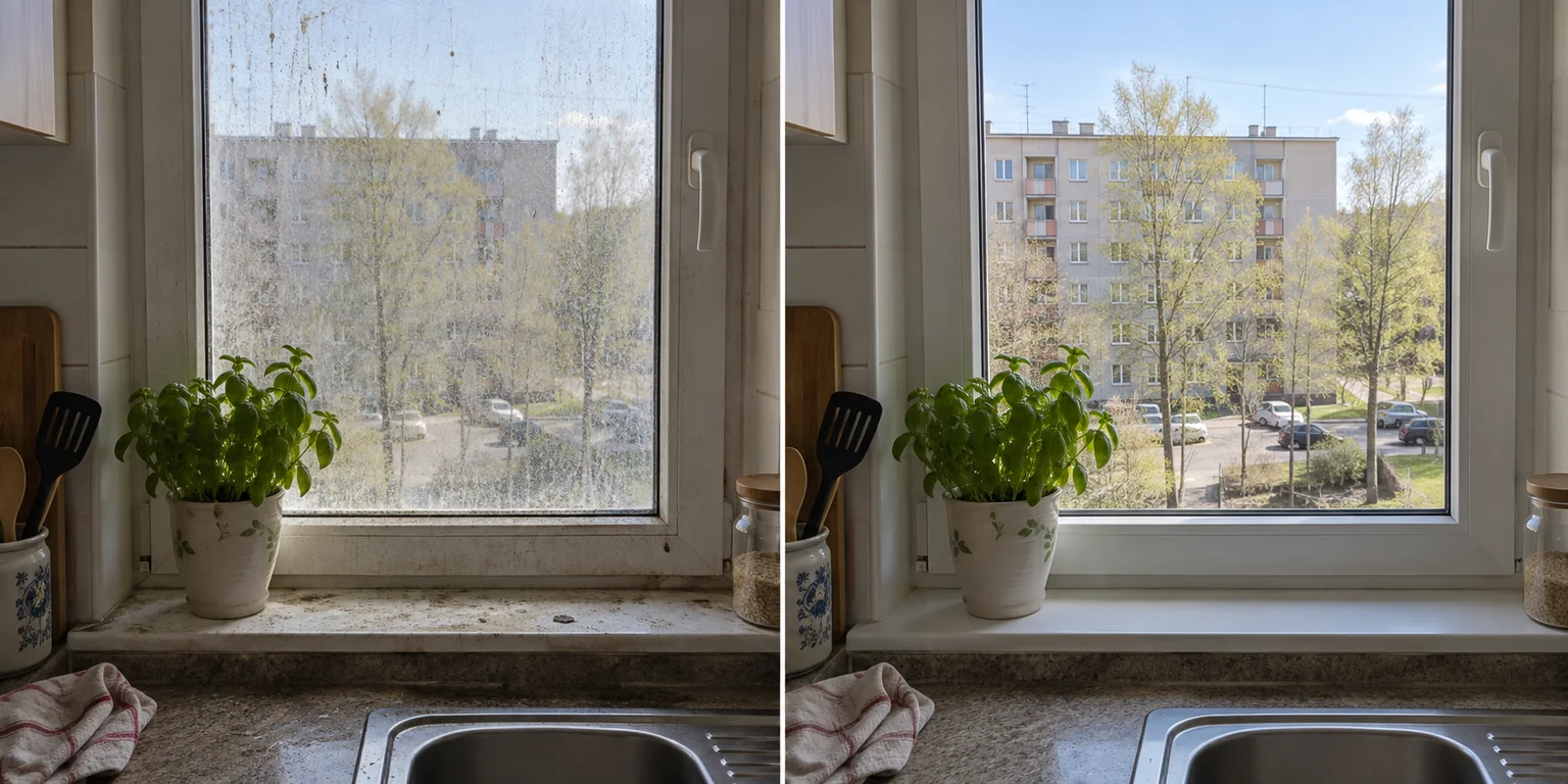 Окно на кухне — до уборки