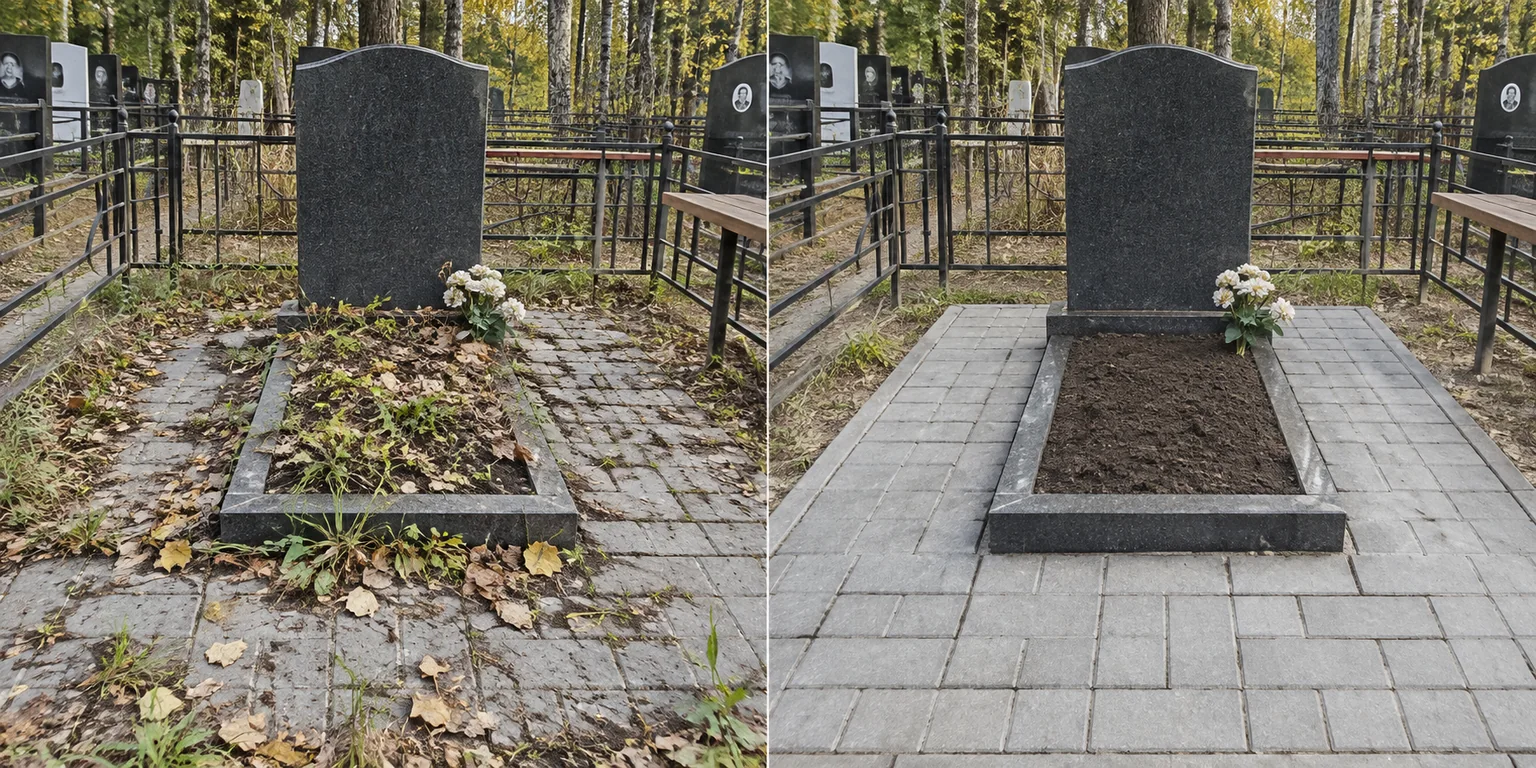 Плитка на участке — до уборки