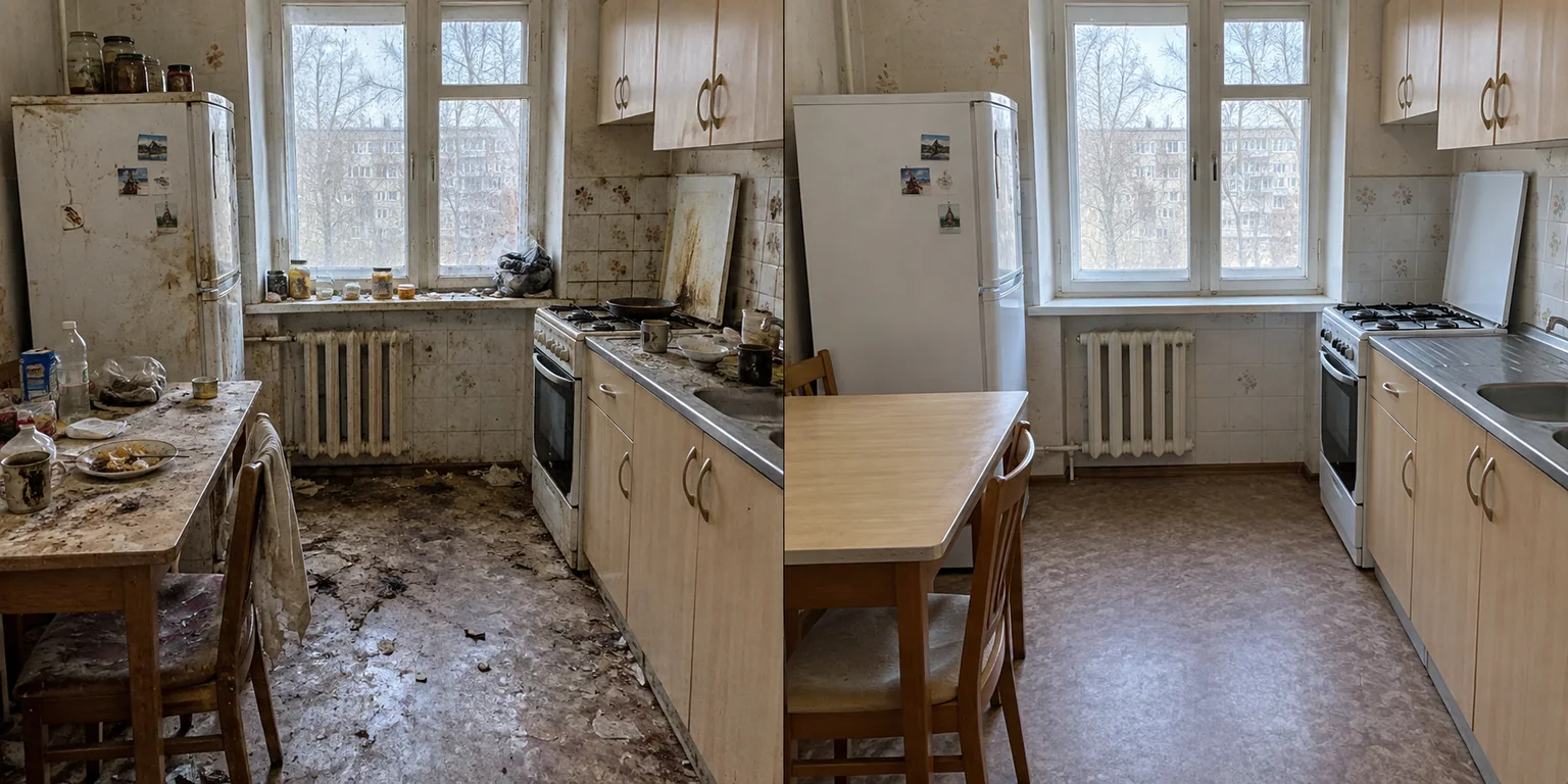 Кухонная зона — до уборки