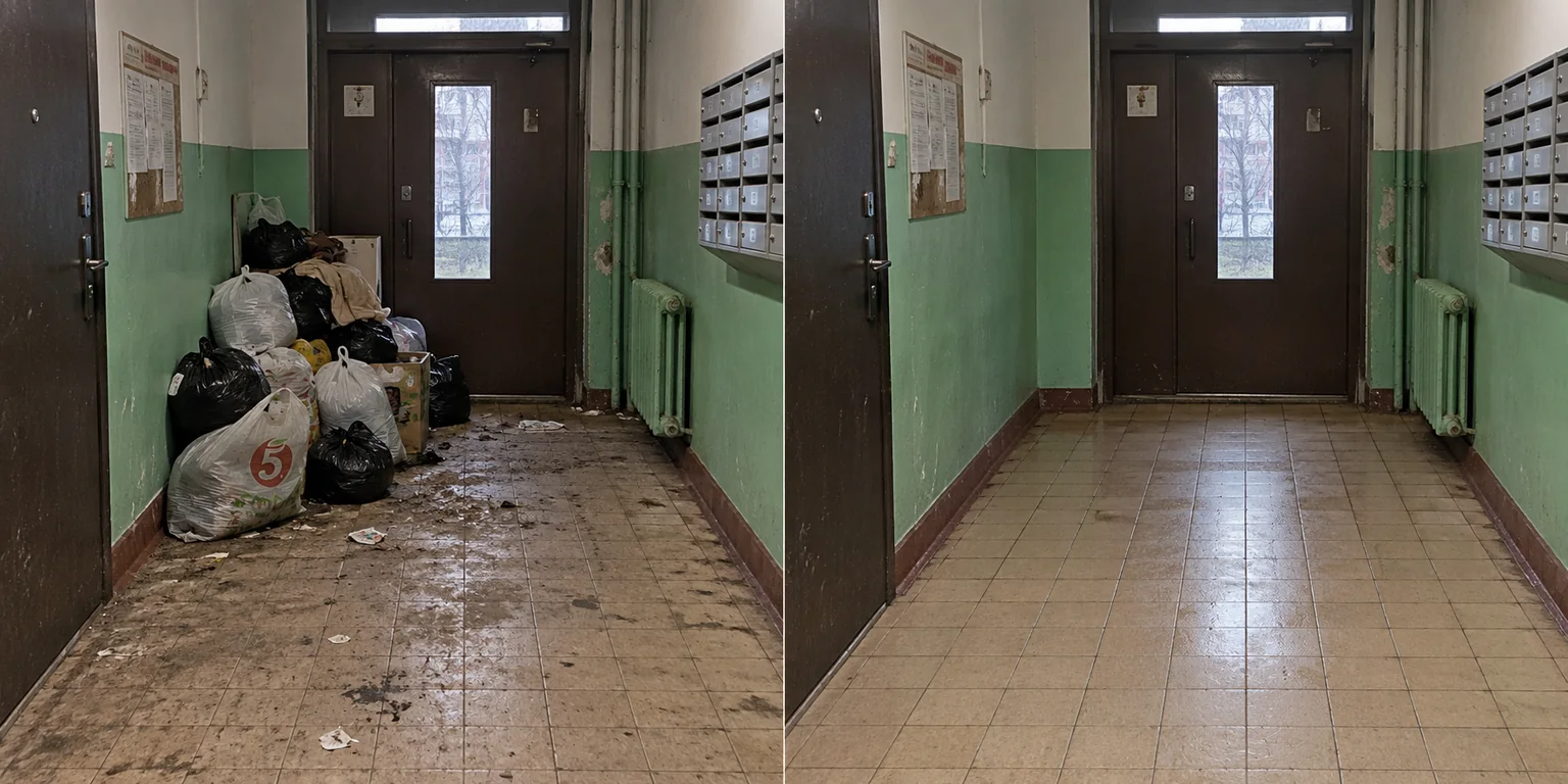 Прихожая после освобождения — до уборки